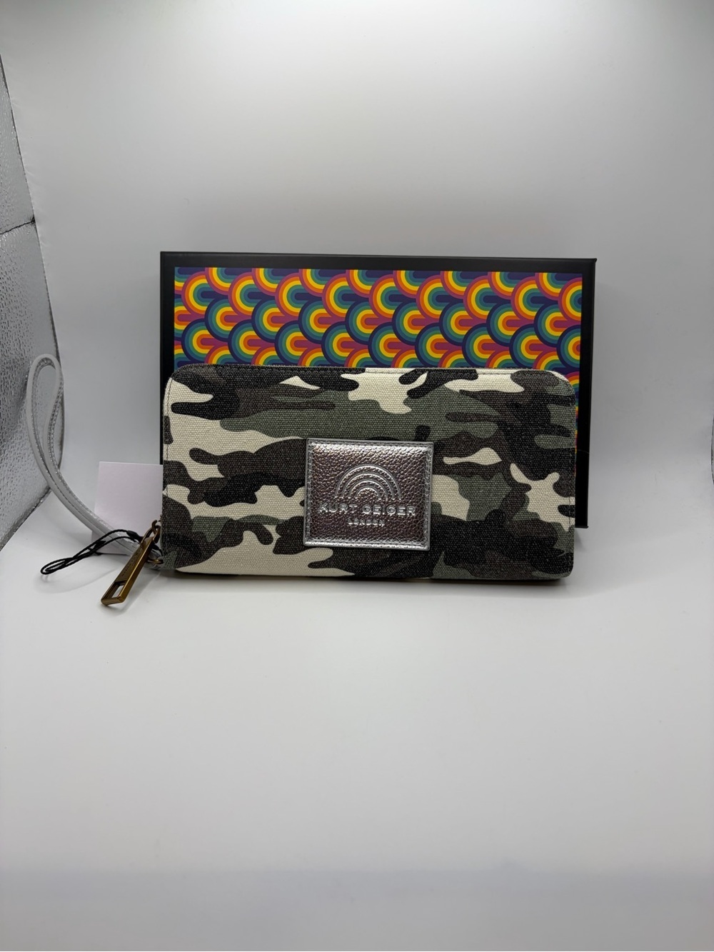 Kurt Geiger Camouflage Zip-Around Wallet in Black and Cream